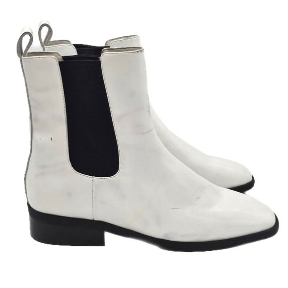 Jeffrey Campbell Emry Chelsea Boots Pointed Toe Side Panel White Leather Size 6 - Picture 1 of 16